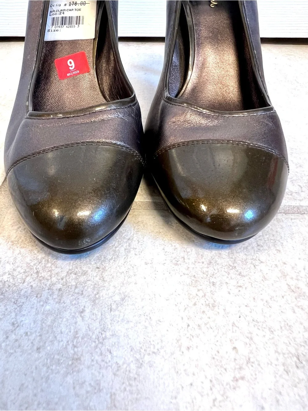 Cole Haan 9B Metallic Bronze Cap-Toe High Heels office leather sophisticated